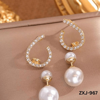 Korean Style Pearl Earrings U-Shape Silver Gold