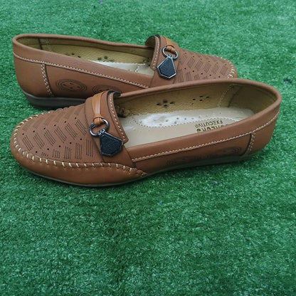 Women Brown Synthetic Leather Loafers with Buckle