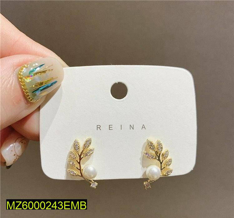 Golden Leaf Pearl Earrings for Women Wedding Party Wear