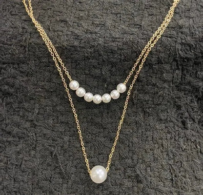 2 Layered Gold Plated Pearl Necklace for Women