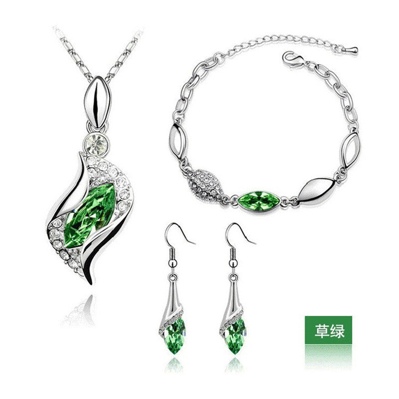 Blue Crystal Jewelry Set for Women Silver Tones