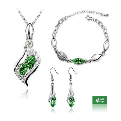 Blue Crystal Jewelry Set for Women Silver Tones