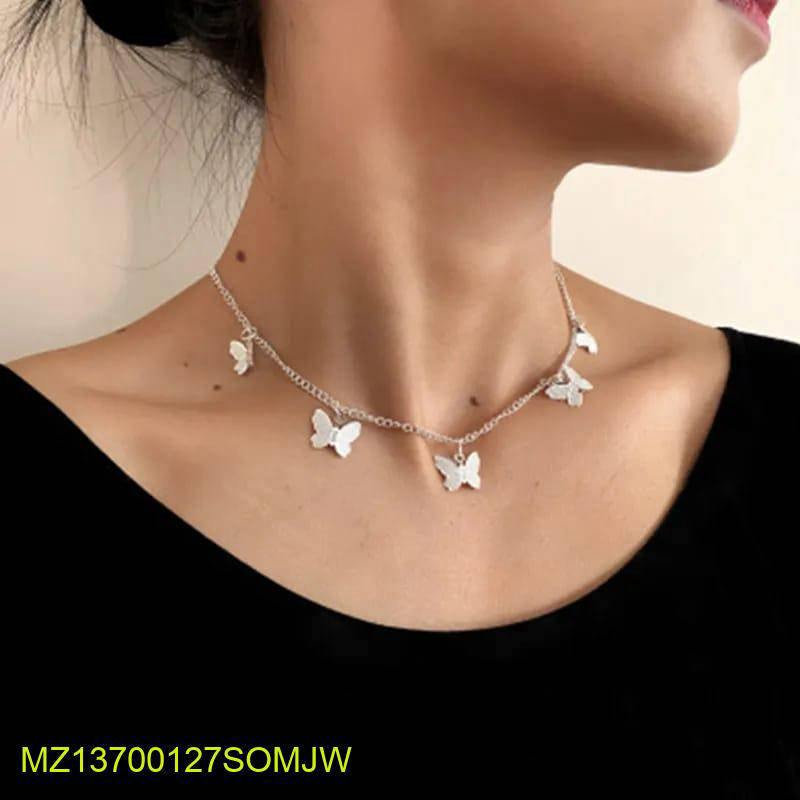 Silver Butterfly Choker Necklace Adjustable for Women