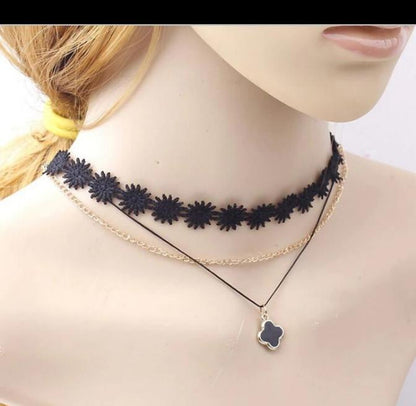 Black Lace Choker with Pendant for Women