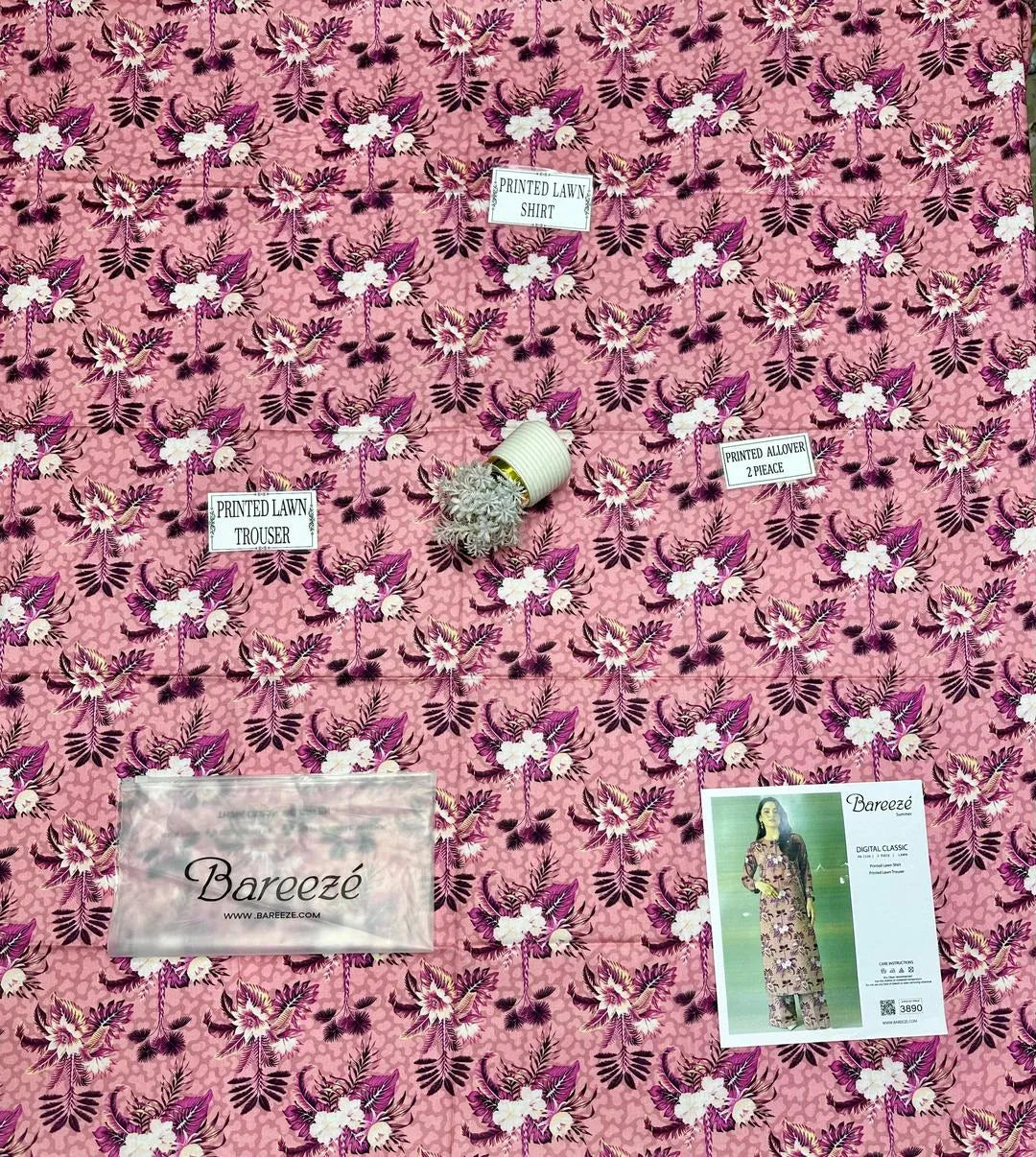 Pakistani Women Floral Printed Lawn Suit Peach Purple