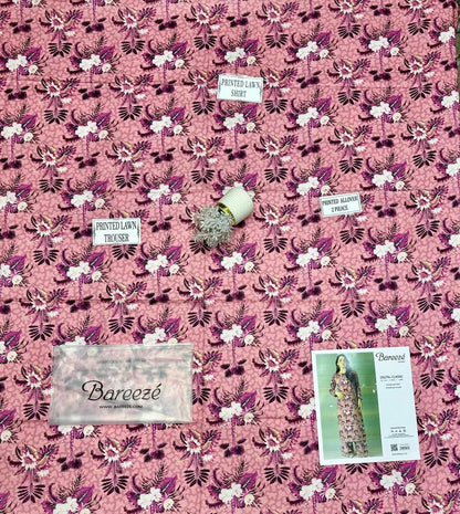 Pakistani Women Floral Printed Lawn Suit Peach Purple