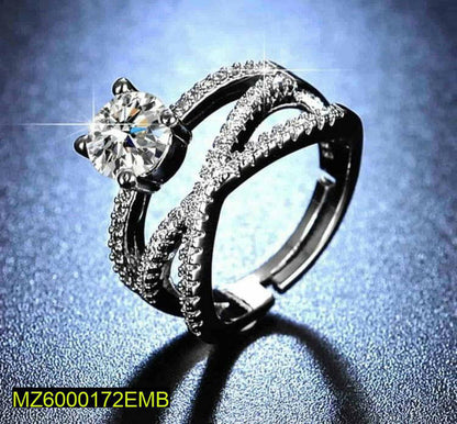 Adjustable 3-Layered CZ Brass Ring for Women