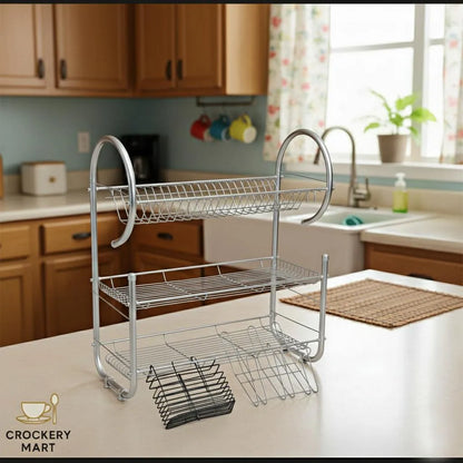Stainless Steel 2-Tier Dish Rack with Drip Tray