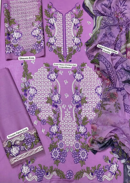 3 Pcs Women's Unstitched Embroidered Suit