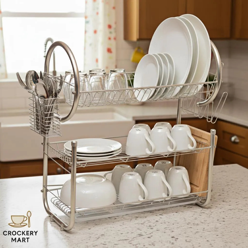 Stainless Steel 2-Tier Dish Rack with Drip Tray