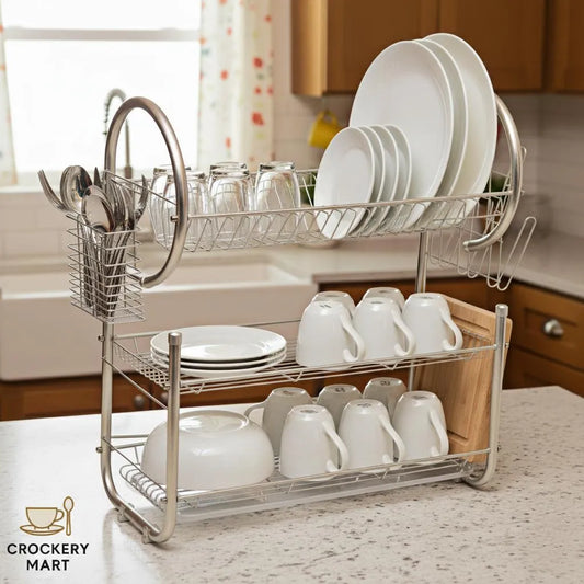 Stainless Steel 2-Tier Dish Rack with Drip Tray