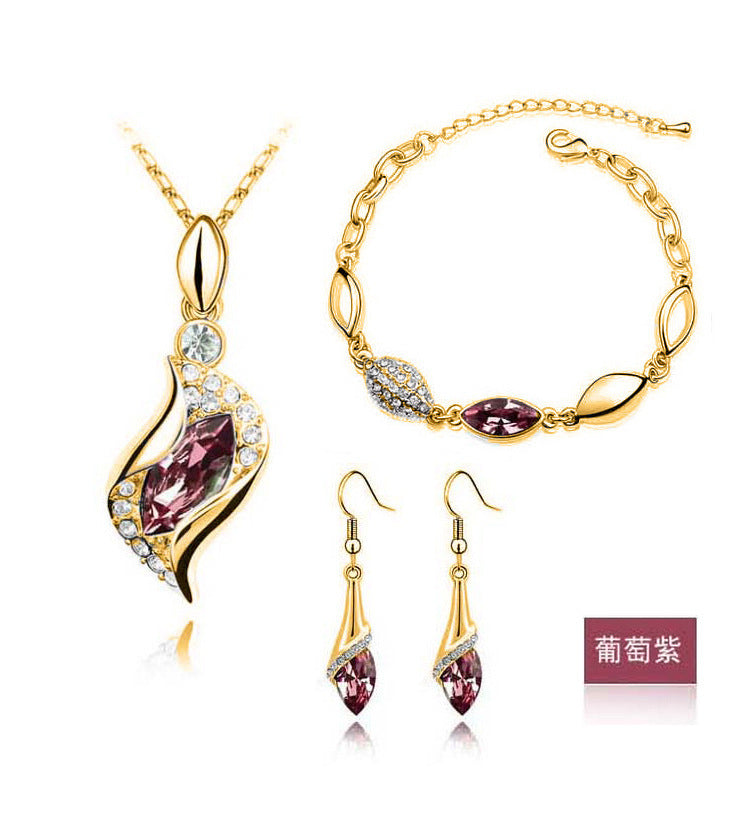 Blue Crystal Jewelry Set for Women Silver Tones