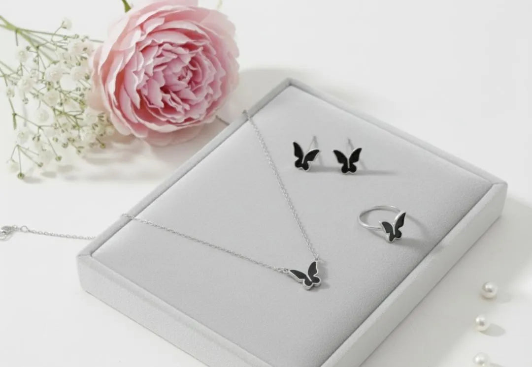 Butterfly Necklace Set Gold Tones Lightweight Alloy for Women