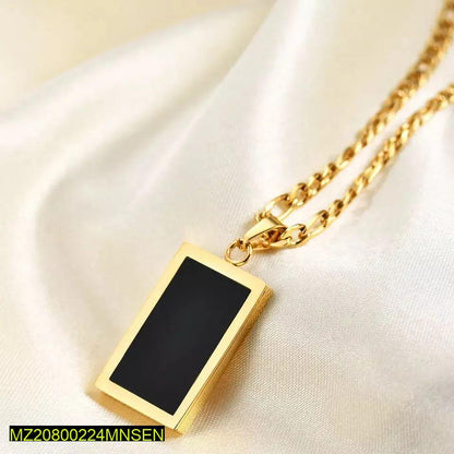 Men's Black Square Stainless Steel Pendant Necklace