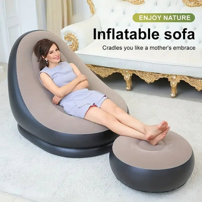 Luxury Inflatable Lounge Chair with Ottoman Modern Air Sofa Set for Living Room & Bedroom - With Air Compressor