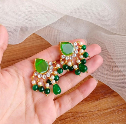 Gold Plated Green Stone Earrings for Women