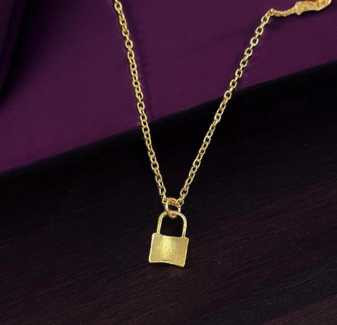 Gold Plated Lock Pendant Necklace for Women