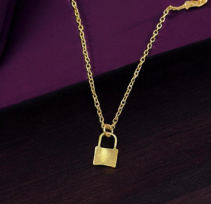 Gold Plated Lock Pendant Necklace for Women
