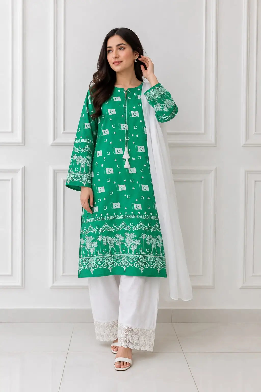 3 Pcs Women's Stitched Arabic Lawn Block Printed Suit Azadi Prints AZ1