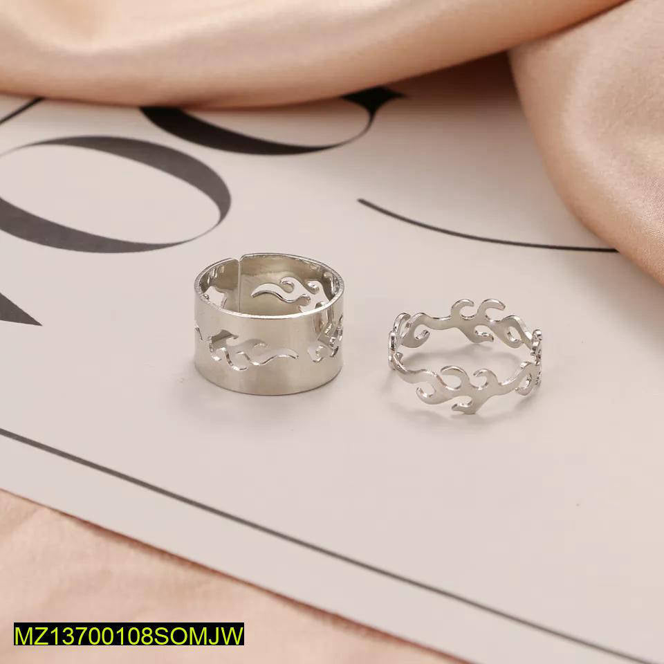 Silver Flame Design Adjustable Rings Set of 2