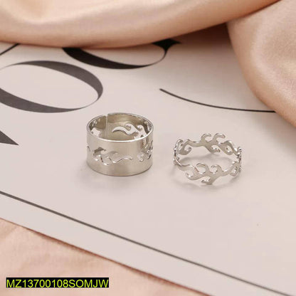 Silver Flame Design Adjustable Rings Set of 2