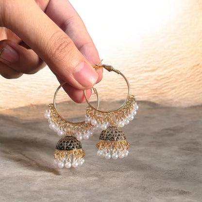 Golden Crystal Jhumka Earrings for Women