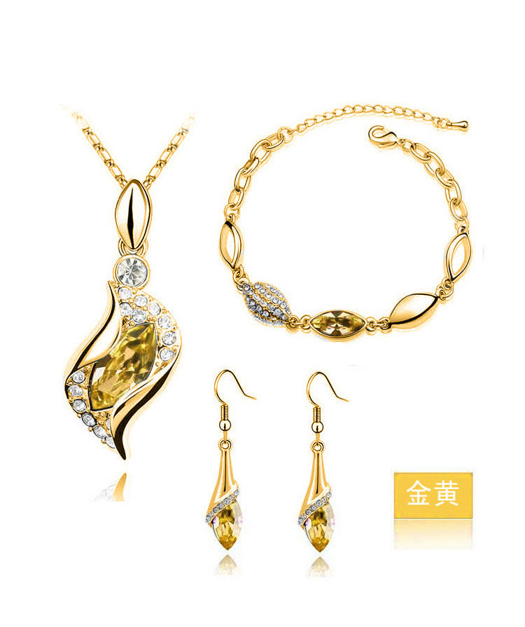 Blue Crystal Jewelry Set for Women Silver Tones