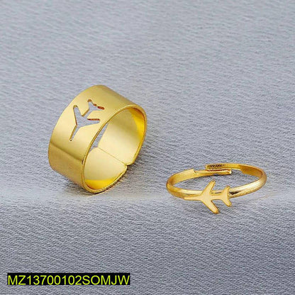 Golden Airplane Couple Rings Adjustable for Men Women