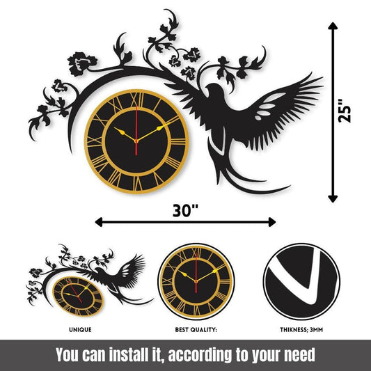 Eagle Wall Clock Black Golden 30x25" DIY Install