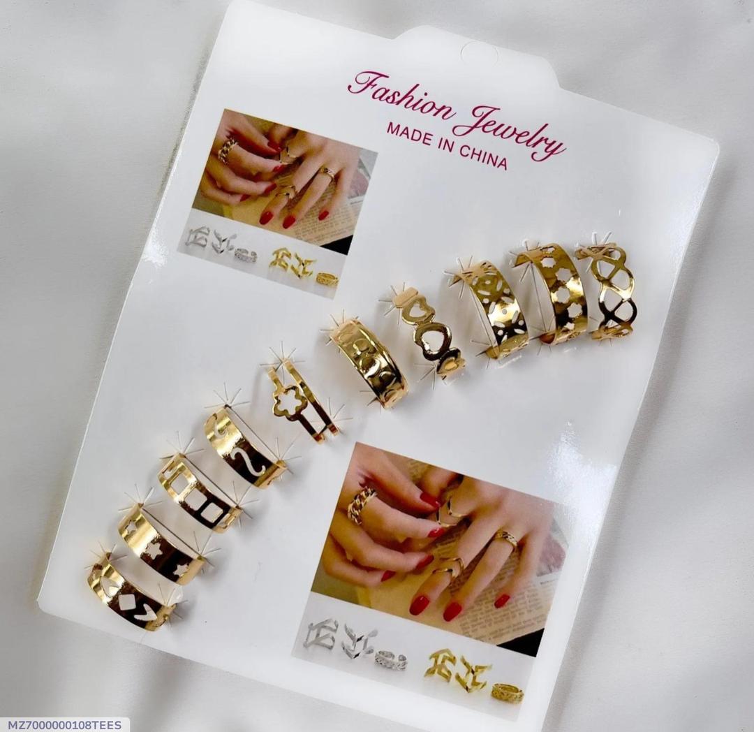 Gold Plated Adjustable Rings Set for Women 10 Pcs