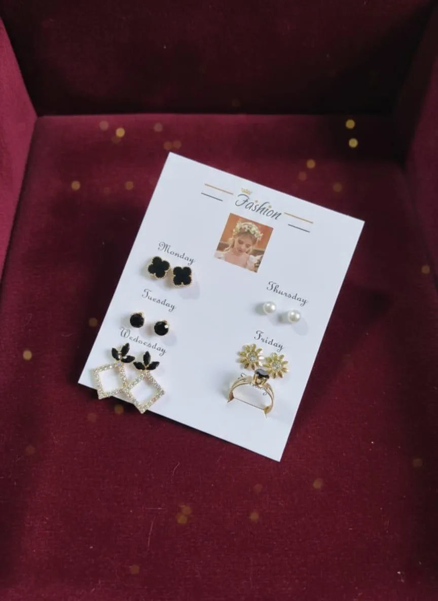 6-Piece Stainless Steel Earrings Gift Box Gold Plated Crystal Accents