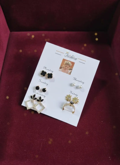 6-Piece Stainless Steel Earrings Gift Box Gold Plated Crystal Accents