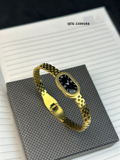 Fake Watch Handcuff Bracelet for Women – Stylish Gold Wrist Watch - QTX-184
