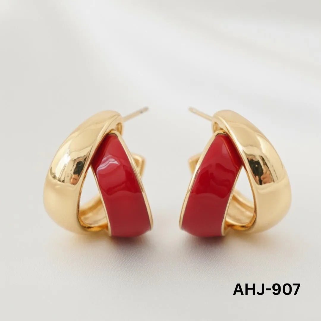 Two-Layer Korean Hoop Earrings Beige Brown Red Black White Purple Orange Blue