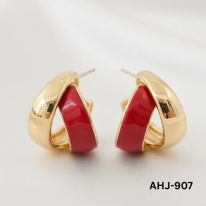 Two-Layer Korean Hoop Earrings Beige Brown Red Black White Purple Orange Blue