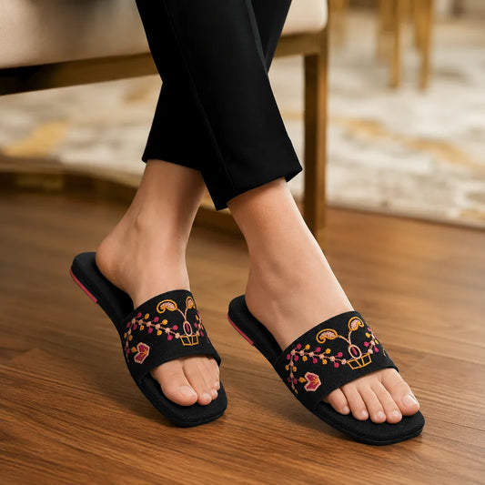 *Product Name*: Women's Black Threadwork Slides Casual Formal Comfortable