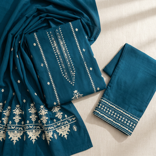 Blue Embroidered Lawn 2Pcs Women Suit
