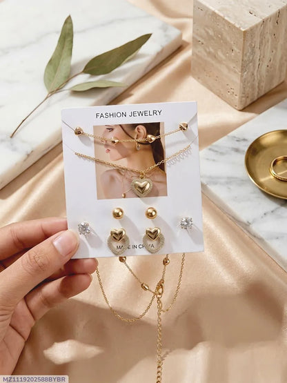 Golden Crystal Pendant Earrings Set for Women