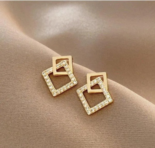 Square Gold Plated Earrings for Women Lightweight Daily Wear