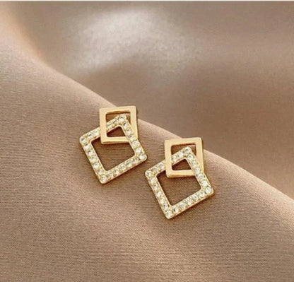 Square Gold Plated Earrings for Women Lightweight Daily Wear