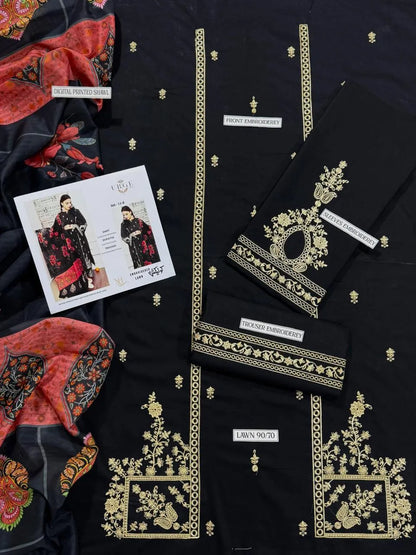 Black Embroidered Lawn 3Pcs Set for Women