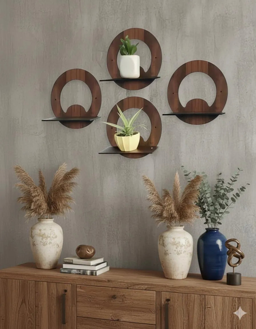 Modern Wooden Wall Shelves Set of 4 Brown 8x8