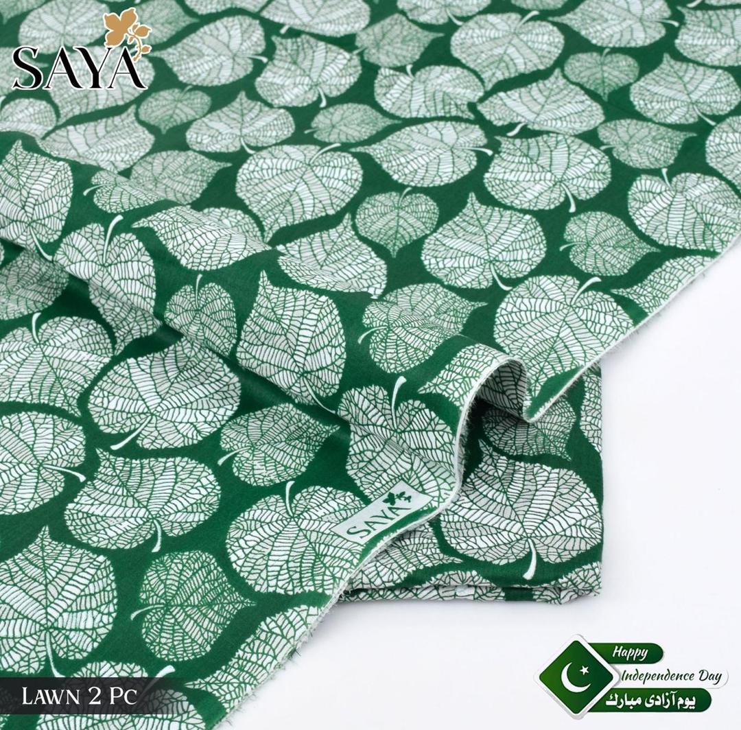 Green Lawn 2-Piece Suit with Leaf Print for Daily Wear & Independence Day