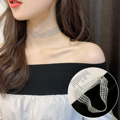 Pearl Choker Necklace for Women Korean Style Silver White Bead