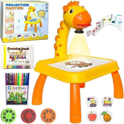 Kids Drawing Table & Projector Set Yellow Pink Plastic