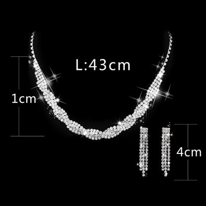 Dazzling Rhinestone Necklace & Earrings Set for Weddings