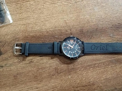 Men's Black PU Leather Watch with Date Function