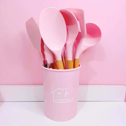 16-Piece Silicone Spoon Set Black Heat Resistant