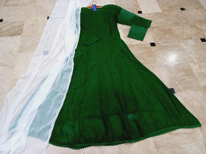 3 Pcs Women's Stitched Plain Maxi Suit