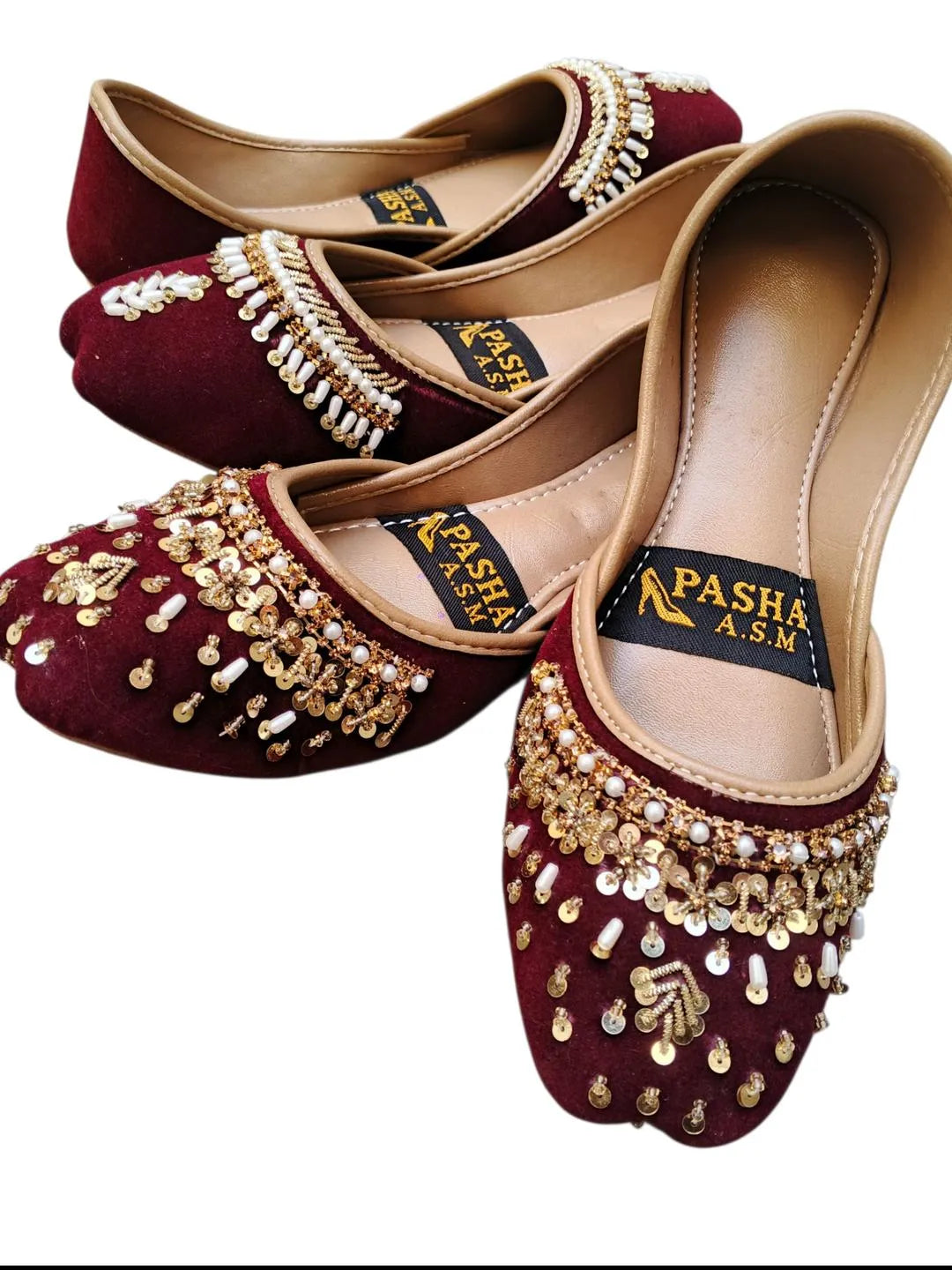 Women's Velvet Rhinestone Khussa Maroon Fancy Formal Party Wear